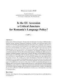 Is the EU Accession a Critical Juncture for Romania's Language Policy?