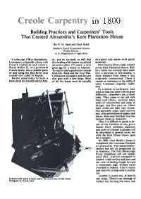 Building Practices and Carpenters' Tools That Created Alexandria's Kent Plantation House