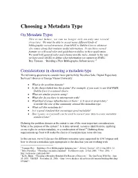 Choosing a Metadata Type on Metadata Types This Is Our Future; We Can No Longer Rely on Only One Record Structure