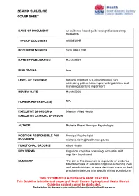 Evidence-Based Guide to Cognitive Screening Measures Guideline