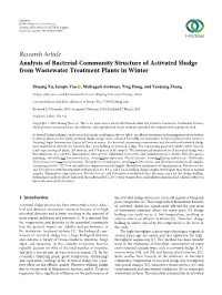 Research Article Analysis of Bacterial Community Structure of Activated Sludge from Wastewater Treatment Plants in Winter