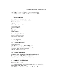 Christopher Bertram: Curriculum Vitae