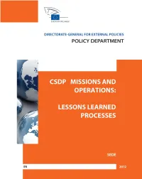 CSDP Missions and Operations- Lessons Learned
