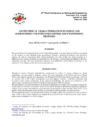 Geotechnical Characterization in Lisbon and Surrounding Counties for Earthquake Engineering Proposes