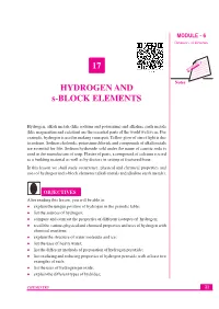 17 HYDROGEN and S-BLOCK ELEMENTS