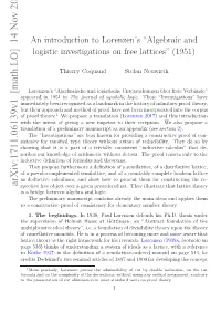 “Algebraic and Logistic Investigations on Free Lattices” (1951)