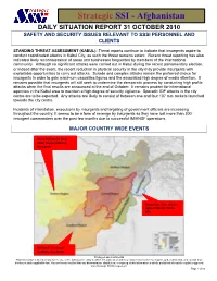 Daily Situation Report 31 October 2010 Safety and Security Issues Relevant to Sssi Personnel and Clients