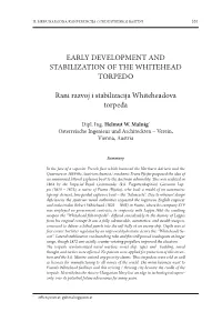 EARLY DEVELOPMENT and STABILIZATION of the Whitehead TORPEDO