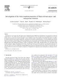 Investigation of the Water Sorption Properties of Mars-Relevant Micro- and Mesoporous Minerals