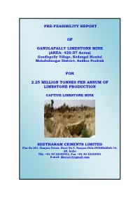 Pre-Feasibility Report of Gandlapally Limestone Mine