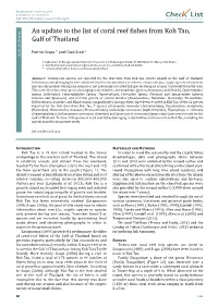 Chec List an Update to the List of Coral Reef Fishes from Koh Tao, Gulf Of