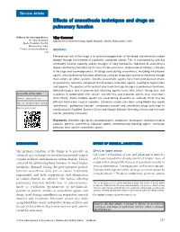 Effects of Anaesthesia Techniques and Drugs on Pulmonary Function