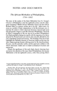 NOTES and DOCUMENTS the African Methodists of Philadelphia