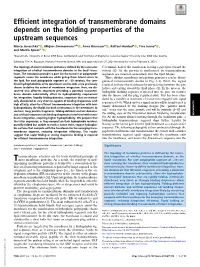 Efficient Integration of Transmembrane Domains Depends on the Folding Properties of the Upstream Sequences