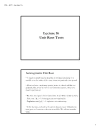 Lecture 16 Unit Root Tests