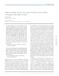 Anglo-Canadian Toryism and Anglo-American Conservatism: a Dialogue with Roger Scruton RON DART University of the Fraser Valley