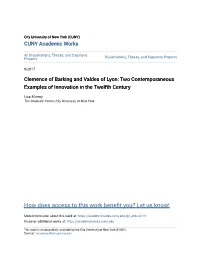 Clemence of Barking and Valdes of Lyon: Two Contemporaneous Examples of Innovation in the Twelfth Century