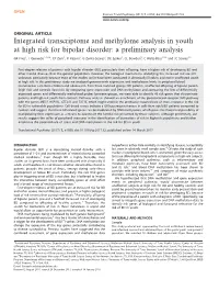 Integrated Transcriptome and Methylome Analysis in Youth at High Risk for Bipolar Disorder: a Preliminary Analysis