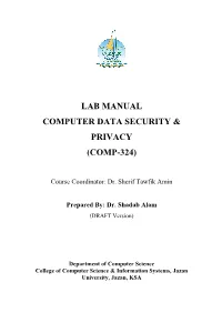 Lab Manual Computer Data Security & Privacy (Comp-324)