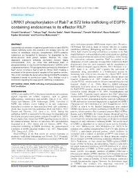 LRRK1 Phosphorylation of Rab7 at S72 Links Trafficking of EGFR