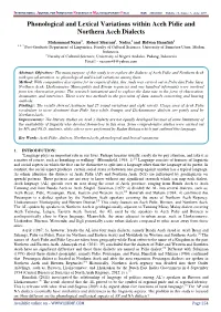 Phonological and Lexical Variations Within Aceh Pidie and Northern Aceh Dialects