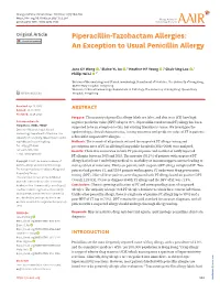 Piperacillin-Tazobactam Allergies: an Exception to Usual Penicillin Allergy