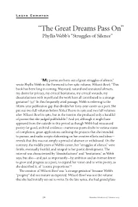 “The Great Dreams Pass On” Phyllis Webb’S “Struggles of Silence”