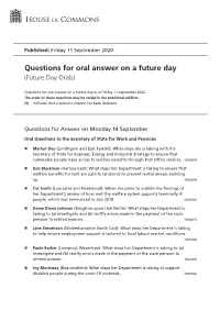 Questions for Oral Answer on a Future Day (Future Day Orals)