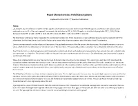 Road Characteristics Field Descriptions