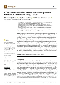 A Comprehensive Review on the Recent Development of Ammonia As a Renewable Energy Carrier