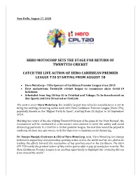 Hero Motocorp Sets the Stage for Return of Twenty20 Cricket