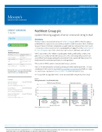 Natwest Group Plc 15 July 2021 Update Following Upgrade of Senior Unsecured Rating to Baa1