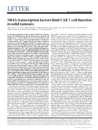 NR4A Transcription Factors Limit CAR T Cell Function in Solid Tumors