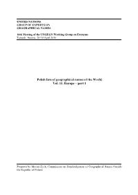 Polish Lists of Geographical Names of the World Vol. 11. Europe – Part 1