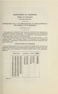 Supplement No. 2 to Circular No. 24: Publications of the Bureau of Standards
