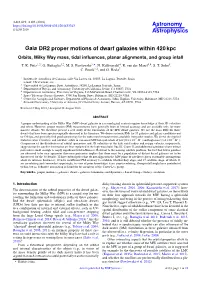 Gaia DR2 Proper Motions of Dwarf Galaxies Within 420 Kpc Orbits, Milky Way Mass, Tidal Inﬂuences, Planar Alignments, and Group Infall