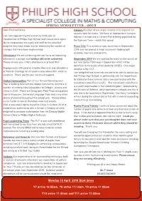SPRING NEWSLETTER—2019 Dear Parents/Carers Careers Another of Our Major Intents Is to Expand Our Careers Input for Pupils