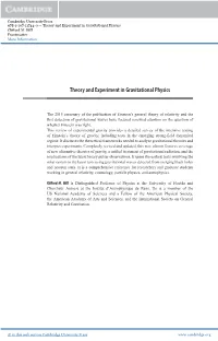 Theory and Experiment in Gravitational Physics Clifford M