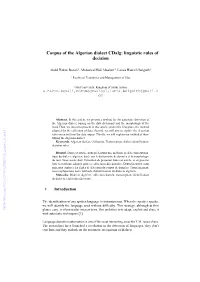 Corpus of the Algerian Dialect Cdalg: Linguistic Rules of Decision