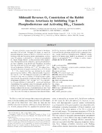 Sildenafil Reverses O2 Constriction of the Rabbit Ductus Arteriosus by Inhibiting Type 5 Phosphodiesterase and Activating Bkca C