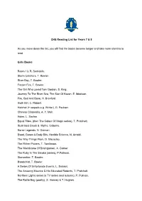 CHS Reading List for Years 7 & 8 As You Move Down the List, You Will Find