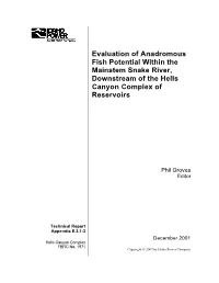 (E.3.1-3) (Chapter 1) the Timing and Distribution of Fall Chinook Salmon Spawning Downstream of the Hells Canyon Complex