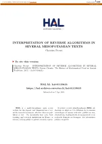 INTERPRETATION of REVERSE ALGORITHMS in SEVERAL MESOPOTAMIAN TEXTS Christine Proust