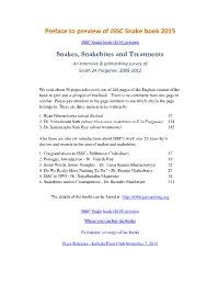 Preface to Preview of JSSC Snake Book 2015 Snakes, Snakebites And