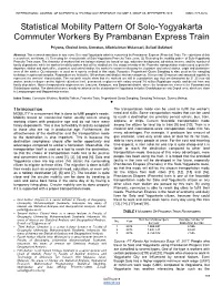 Statistical Mobility Pattern of Solo-Yogyakarta Commuter Workers by Prambanan Express Train