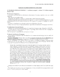 1 GENETIC CLASSIFICATION of LANGUAGES A. Classification