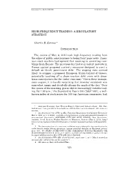 High-Frequency Trading: a Regulatory Strategy