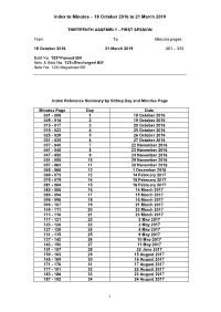 Index to Minutes – 18 October 2016 to 21 March 2019