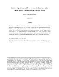Inflation Expectations and Recovery from the Depression in the Spring of 1933: Evidence from the Narrative Record