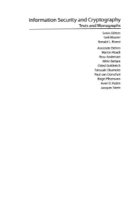 Information Security and Cryptography Texts and Monographs Series Editors Ueli Maurer Ronald L